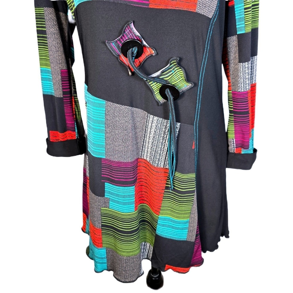 Joseph Ribkoff Tunic Dress 10 Patchwork Colorblock Cowl‎ Neck Abstract Geometric - Picture 4 of 12
